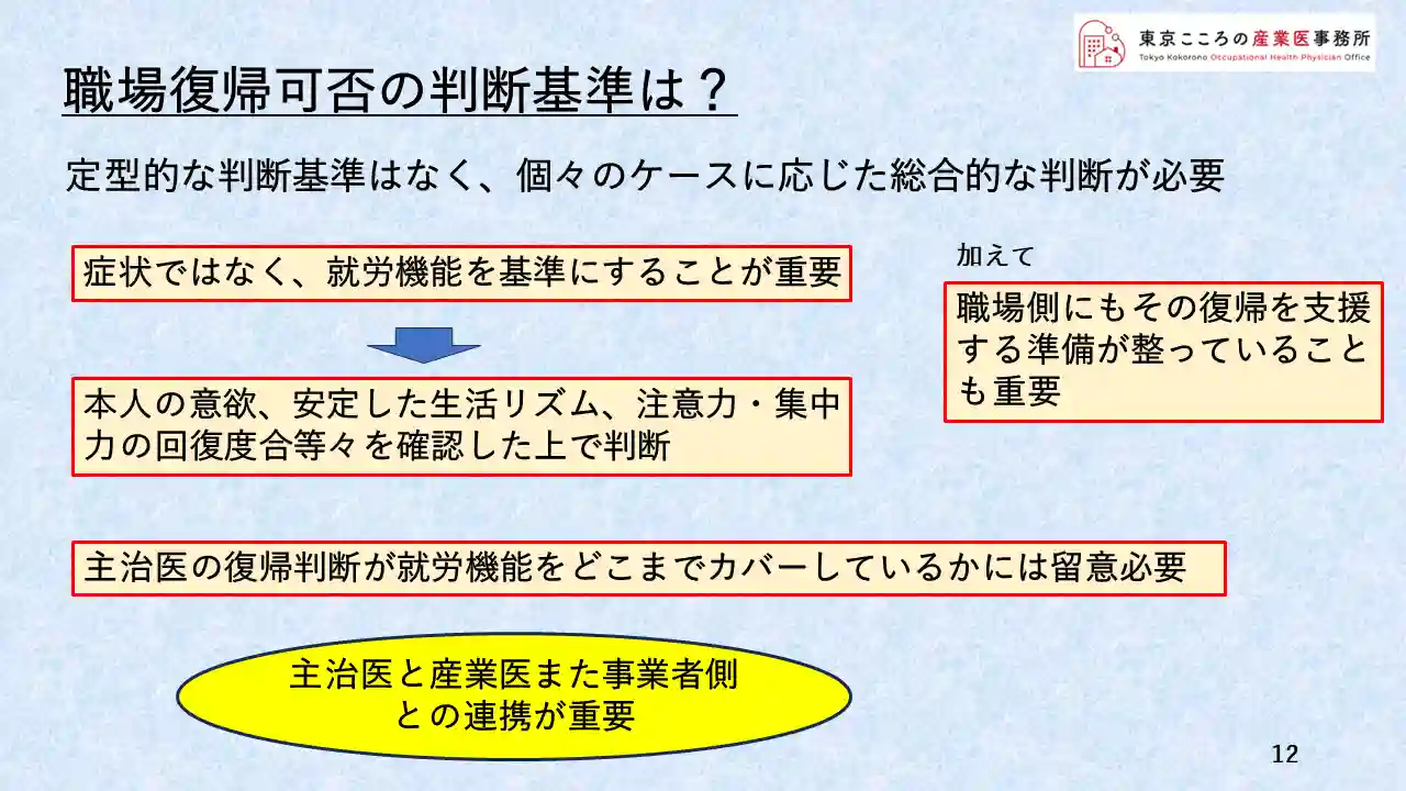 職場復帰可否の判断基準は？